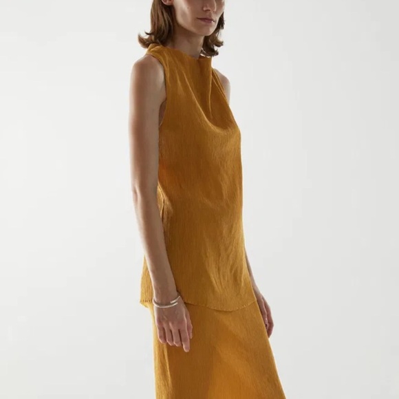 COS Cupro-Silk Mix Cowl Neck Plisse racerback sleeveless tank top sz small 36 - Picture 3 of 9